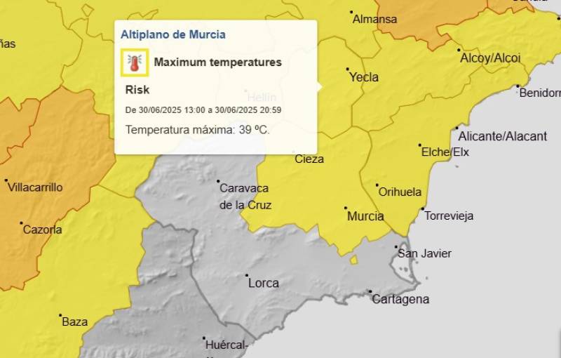 Heatwave continues in Murcia with 39-degree temperatures: Weekly weather forecast June 30-July 3