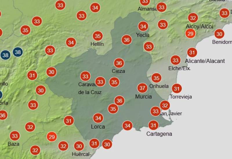 Heat alerts have finally been deactivated, but the hot weather is sticking around: Murcia weather forecast July 3-6