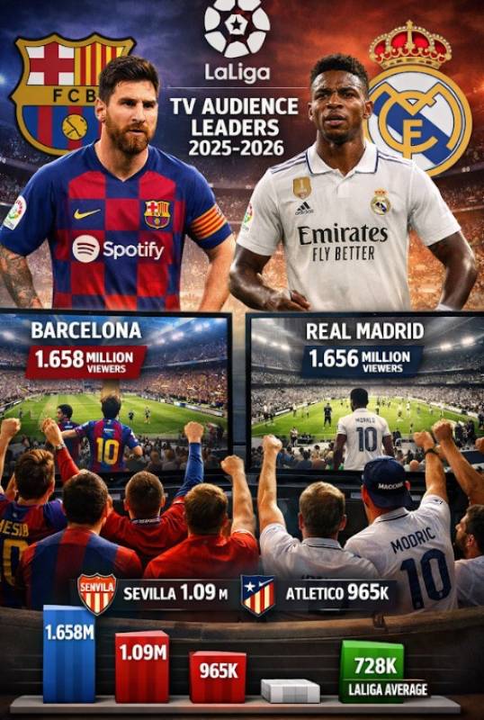 Barcelona and Real Madrid continue to dominate LaLiga TV audiences in 2025 and 2026