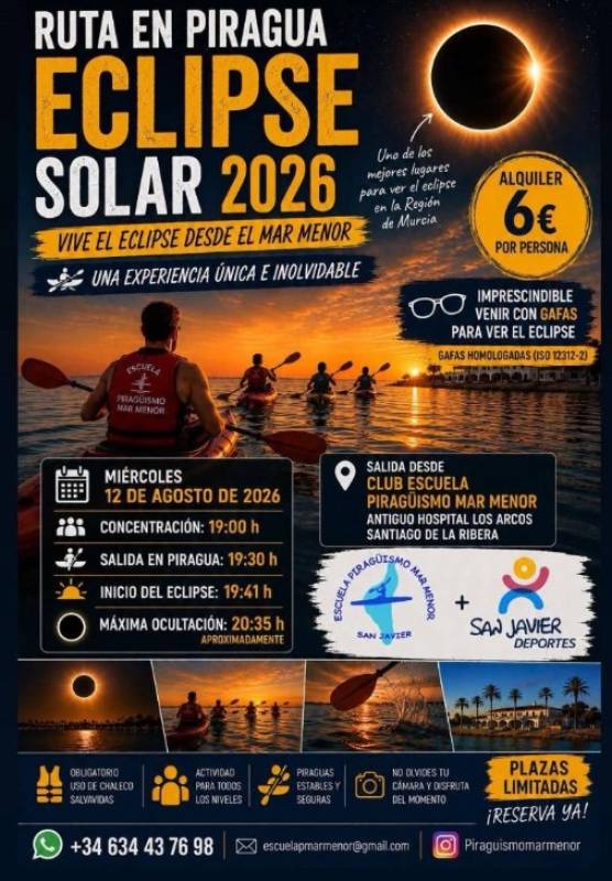 August 12 Mar Menor kayak trip in Santiago de la Ribera to see the eclipse